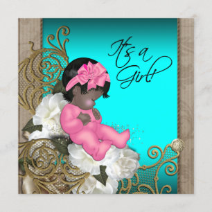 Invitation Fête de bébé fille rose et bleu sarcelle