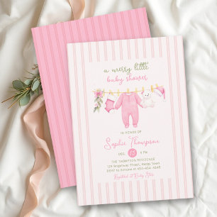 Invitation Fête de Bébé Fille Rose et Verte à Rayures