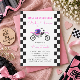 Invitation Fête de Bébé Fille Rose Moto Cross