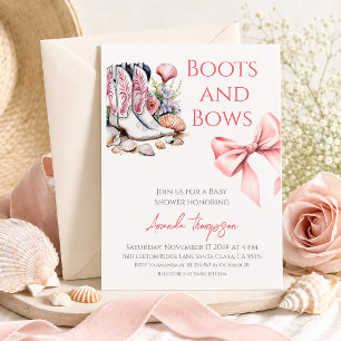 Invitation Fête de bébé fille Rose occidentale Bottes et Ruba