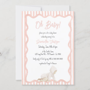 Invitation Fête de bébé fille rose pâle dessinée à la main av