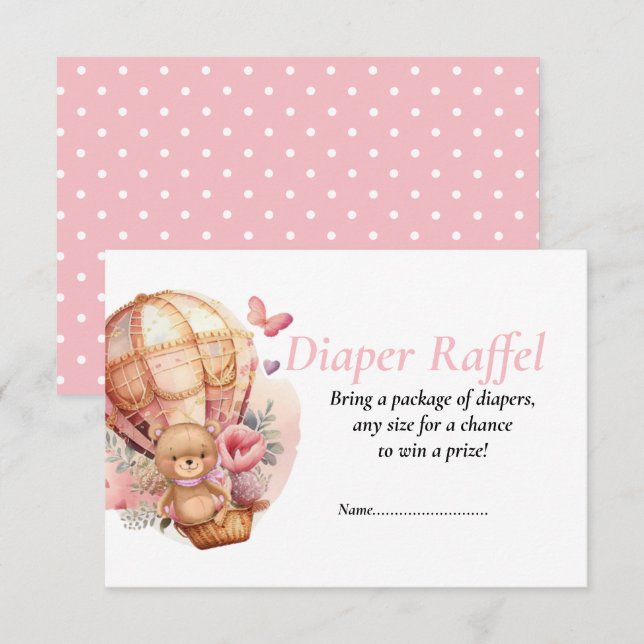 Invitation Fête de bébé Fille Teddy Ballons Diaper Raffel   (Devant / Derrière)