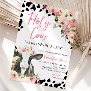 Invitation Fête de Bébé Fille Vache Sainte