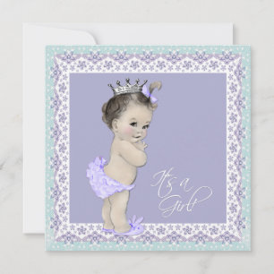 Invitation Fête de bébé fille vintage bleu sarcelle et lavand