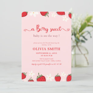 Invitation Fête de Bébé Fleur de Fraise Rose