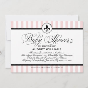 Invitation Fête de bébé Fleur de Lis Blush Vintage Français