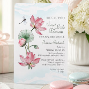 Invitation Fête de Bébé Fleur de Lotus à l'Aquarelle Élégante