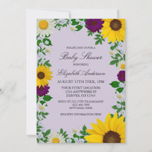 Invitation Fête de bébé Fleur de Tournesol Rustique