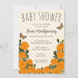Invitation Fête de bébé Fleur d'or Papillon Monarque 010