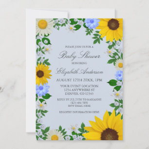Invitation Fête de Bébé Fleurale Tournesol Rustique Marguerit