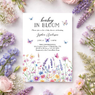 Invitation Fête de Bébé Fleurissant Jardin de Papillons