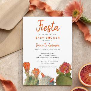 Invitation Fête de Bébé Fleurs de Cactus Rouges Aquarelle