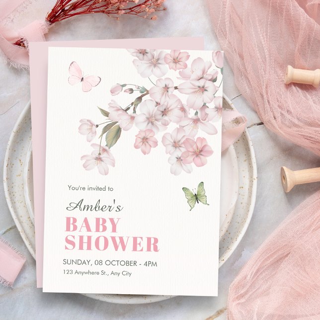 Invitation Fête de bébé fleurs de Sakura (Créateur téléchargé)