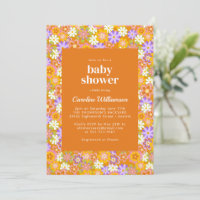 Fête de Bébé Fleurs Orange Violet Rétro