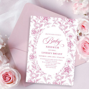 Invitation Fête de bébé Fleurs Roses Rose Pâle Bohème Romanti