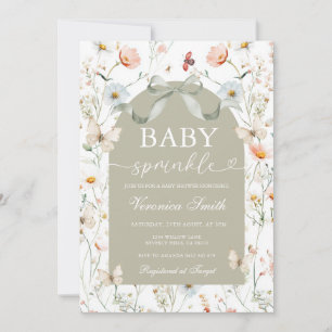 Invitation Fête de Bébé Fleurs Vert Sauge Baby Sprinkle