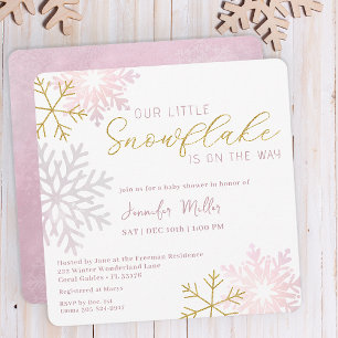 Invitation Fête de bébé Flocon de neige rose en hiver