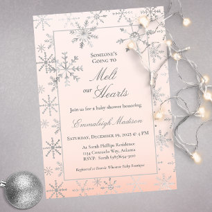 Invitation Fête de bébé Flocon de neige Rose Merveilleuse Hiv