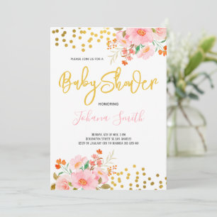 Invitation Fête de bébé Floral Doré Printemps Été