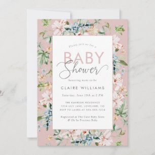Invitation Fête de bébé florale aquarelle rose