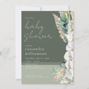 Invitation Fête de bébé florale boho Herbe des Pampas