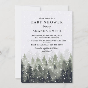 Invitation Fête de Bébé Forêt Enneigée Merveilleux Hiver