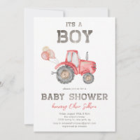 Fête de bébé garçon à la ferme avec tracteur rouge