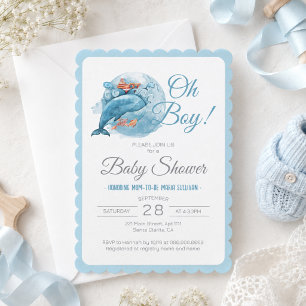 Invitation Fête de bébé garçon aquarelle Baleine
