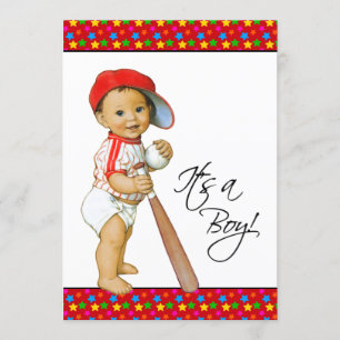 Invitation Fête de bébé garçon baseball rouge et bleu