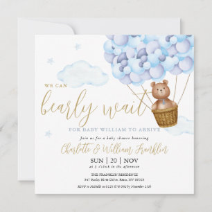 Invitation Fête de bébé garçon bleu Ourson On Peut à peine At