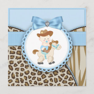Invitation Fête de bébé garçon cow-boy marron bleu