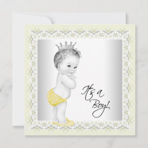 Invitation Fête de bébé garçon jaune et gris