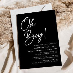 Invitation Fête de bébé garçon minimaliste Oh Boy Script