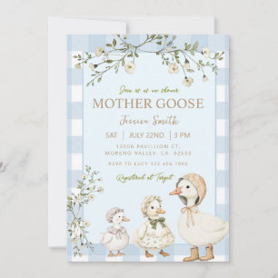 Invitation Fête de bébé Garçon Oie Mère Bleue