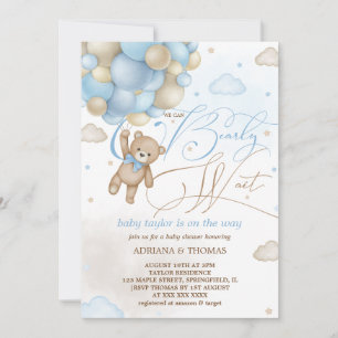 Invitation Fête de bébé garçon ours bleu à ballons ours atten