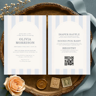 Invitation Fête de bébé garçon rayé bleu tout-en-un