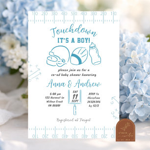 Invitation Fête de Bébé Garçon Touchdown Dessinée à la Main