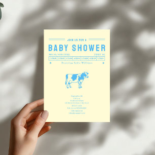 Invitation Fête de Bébé Garçon Vache au Beurre Bleu