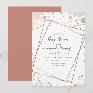 Invitation Fête de bébé géométrique avec peinture Rose Gold e