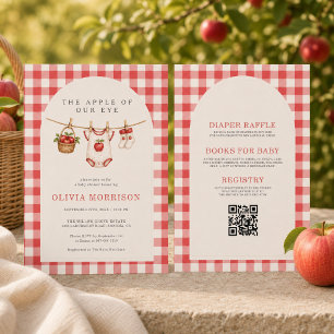 Invitation Fête de Bébé Gingham Apple of Our Eye Tout en Un