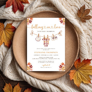 Invitation Fête de Bébé Gingham Automne Amour Naissant