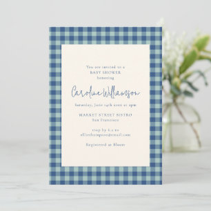 Invitation Fête de bébé gingham bleu sarcelle marine Prépa