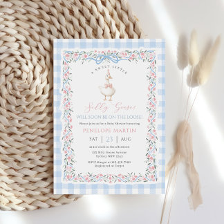 Invitation Fête de bébé Gingham Canard Oie Idiote Genre Neutr