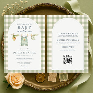 Invitation Fête de bébé Gingham Locally Grown tout-en-un