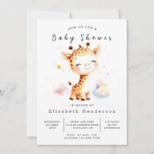 Invitation Fête de bébé girafe à l'aquarelle modifiable