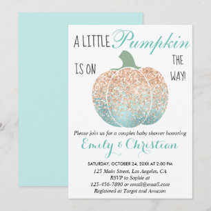 Invitation Fête de bébé Glam Pumpkin Aqua Peach Orange Paille