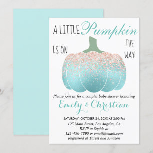 Invitation Fête de bébé Glam Pumpkin Aqua Pêche Orange Paille