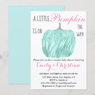 Invitation Fête de bébé Glam Pumpkin Aqua Turquoise Pailleté