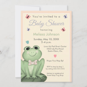 Invitation Fête de Bébé Grenouille Crème Rose Fantaisiste