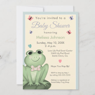 Invitation Fête de Bébé Grenouille Crémeuse Bleue Poussiéreus